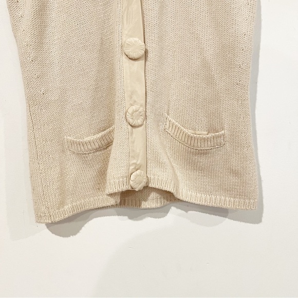 MOSCHINO Cashmere & Silk Blend Cream V-Neck Short Sleeve Ruffle Cardigan Small - Picture 5 of 11